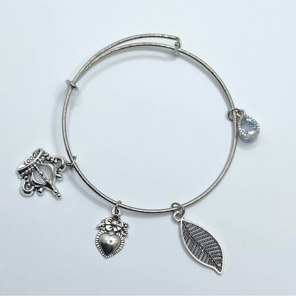 Silver tone stainless steel Expandable Bangle Adjustable Wire Bracelets Love